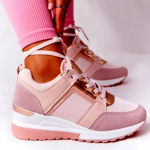 Women's Platform Sneakers Chunky Lace Up Running Shoes Color Block Perforated Wedge Fashion Casual Daily Sports Footwear
