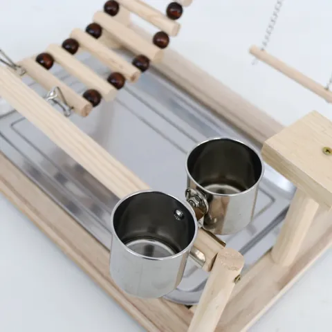 Parque de Juegos de Madera para Loros Soporte para Pájaros Con Escalera Columpio y Vasos Alimentadores para Aves Pequeñas Medianas