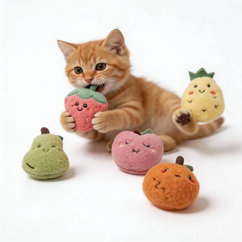Plush Catnip Toy Cute Fruit Shape Cat Interactive Chew Toy For Teeth Cleaning Soft Stuffed Strawberry Pineapple Orange Toy