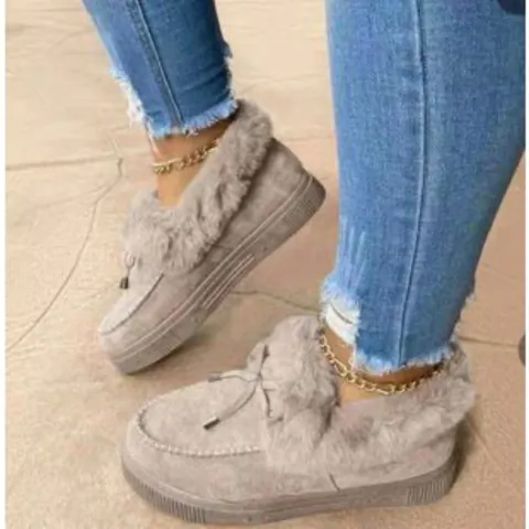 Stivali da Neve in Pelliccia Sintetica da Donna Scarpe in Cotone Invernali Piatte in Pelle PU con Fiocco