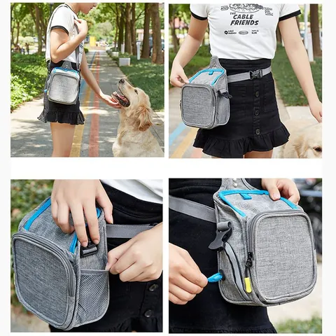 Sac de Dressage Portable pour Chien en Tissu Oxford Sac Banane de Promenade en Plein Air Avec Distributeur de Sacs à Déjections Doublure Imperméable