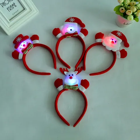 Led Light Up Christmas Headband Plush Santa Snowman Bear Hair Hoop For Kids Holiday Party Decorative Headwear Accessory Gift