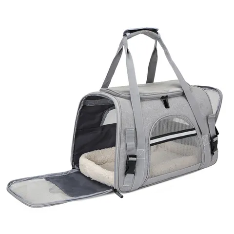 Foldable Pet Carrier Bag For Cats Small Dogs Portable Oxford Cloth Breathable Mesh Travel Handbag Shoulder Bag Car Carrier With Plush Mat