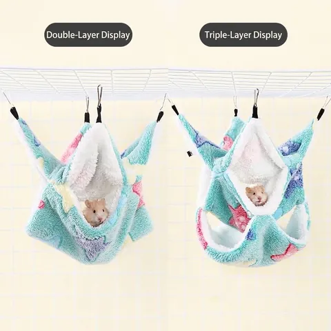 Amaca per Piccoli Animali Letto Sospeso in Peluche Caldo per Criceto Ratto Petauro dello Zucchero Sacco a Pelo in Pile Multistrato con Ganci in Metallo
