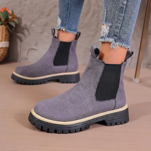 Dames Suède Chelsea Boots Mode Ronde Neus Slip On Martin Laarzen Blokhak Antislip Casual Enkellaarsjes Voor Herfst Lente