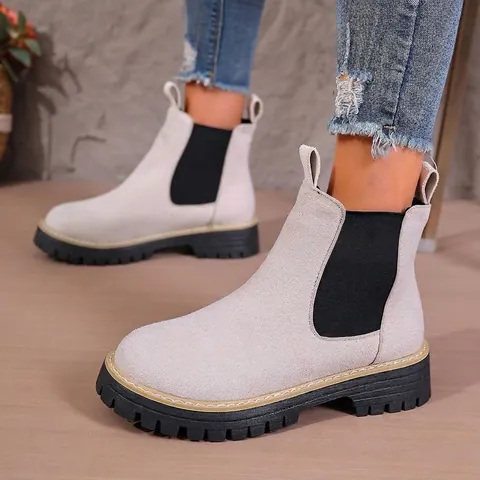 Dames Suède Chelsea Boots Mode Ronde Neus Slip On Martin Laarzen Blokhak Antislip Casual Enkellaarsjes Voor Herfst Lente
