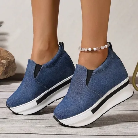 Dames Casual Canvas Platformschoenen Zijrits Sneakers Koreaanse Stijl Hoogteverhogend Effen Kleur Dagelijkse Schoenen
