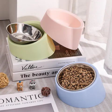 Stainless Steel Pet Bowl For Dogs Cats Neck Protection 15 Degree Tilted Design Deepened Anti-Slip Food Water Feeding Bowl Dish