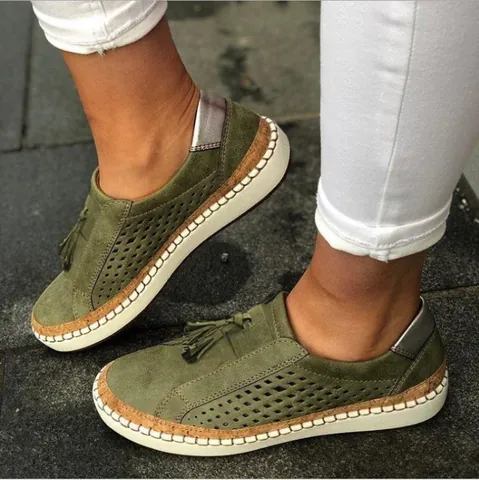 Dames Casual Nubuckleer Opengewerkte Kwastje Loafers Effen Kleur Ronde Neus Platte Schoenen Voor Dagelijks Wandelen Grote Maat 35-43