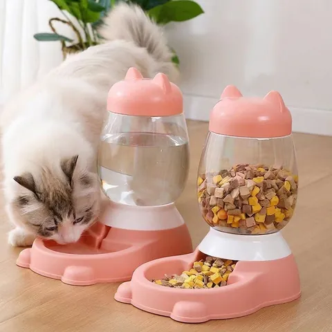 TPE Automatic Pet Feeder And Water Dispenser Gravity Supply Large Capacity Cat Dog Food Bowl With Cute Cat Ear Lid