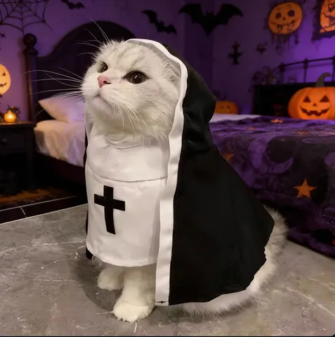 Lustiges Nonnen Cosplay Kostüm Für Katzen Und Kleine Hunde Atmungsaktive Leichte Haustierkleidung Für Halloween Party Fotografie Outfit Mit Kreuzstickerei