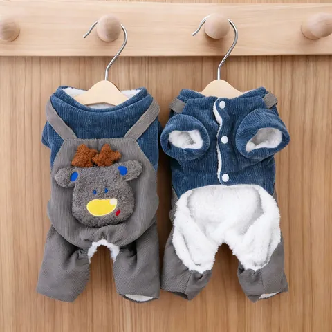 Autumn Winter Reindeer Pet Dog Clothes Warm Four Legged Romper Overalls For Small Dogs Cats Puppy Teddy Navy Blue Gray Corduroy
