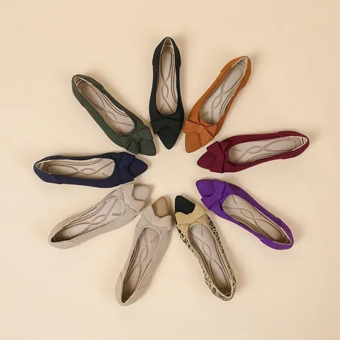 Scarpe Basse in Maglia da Donna con Punta a Punta Mocassini Traspiranti con Fiocco Scarpe Casual Morbide Ballerine Eleganti