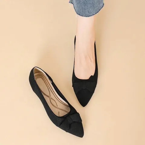 Scarpe Basse in Maglia da Donna con Punta a Punta Mocassini Traspiranti con Fiocco Scarpe Casual Morbide Ballerine Eleganti