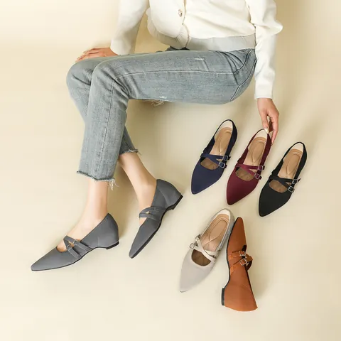 Zapatos Planos Mary Jane de Punta Estrecha de Punto Fly para Mujer Transpirables Cómodos Mocasines de Tacón Bajo para Oficina Diario