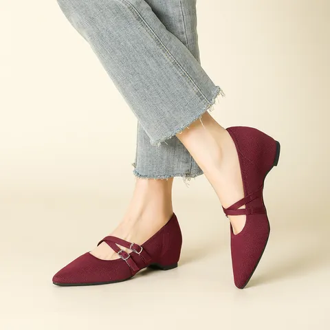 Zapatos Planos Mary Jane de Punta Estrecha de Punto Fly para Mujer Transpirables Cómodos Mocasines de Tacón Bajo para Oficina Diario
