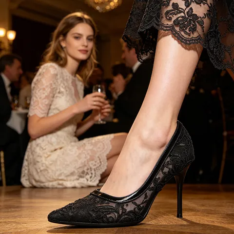 Zapatos Vintage Francés Punta Estrecha Bordado de Encaje Tacón de Aguja Sexy Charol Patchwork Salón Banquete Mujer Boda Fiesta Elegante Malla