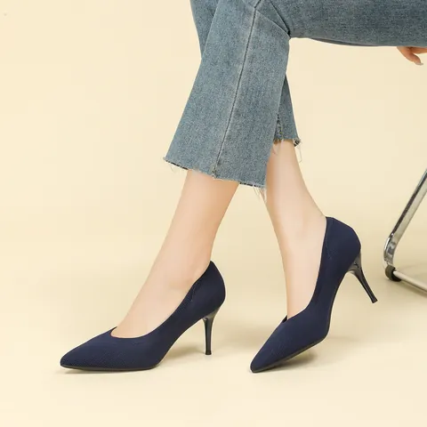 Décolleté Stiletto in Maglia a Punta da Donna Eleganti Traspiranti Tinta Unita Tacchi Alti Comode Scarpe da Ufficio T3