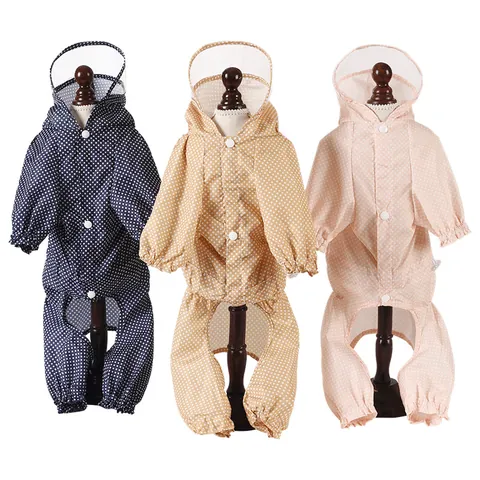 Waterproof Pet Dog Raincoat Four Legged Polka Dot Hooded Rain Jacket Breathable Lightweight Outdoor Apparel For Small Medium Dogs
