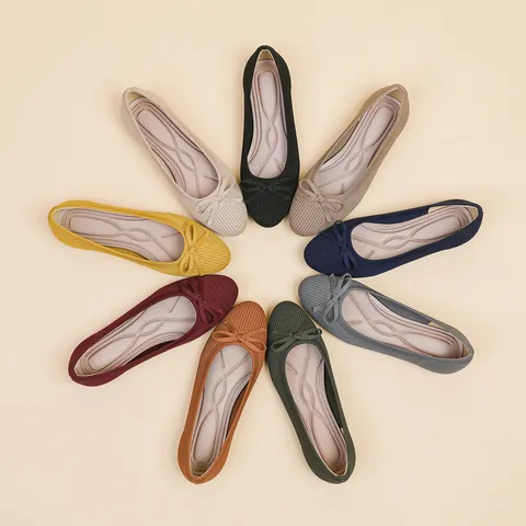 Scarpe Basse Ballerine in Maglia Casual da Donna a Punta Tonda con Fiocco Comode Scarpe da Camminata Traspiranti Slip-on