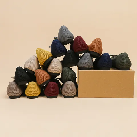 Scarpe Basse Ballerine in Maglia Casual da Donna a Punta Tonda con Fiocco Comode Scarpe da Camminata Traspiranti Slip-on