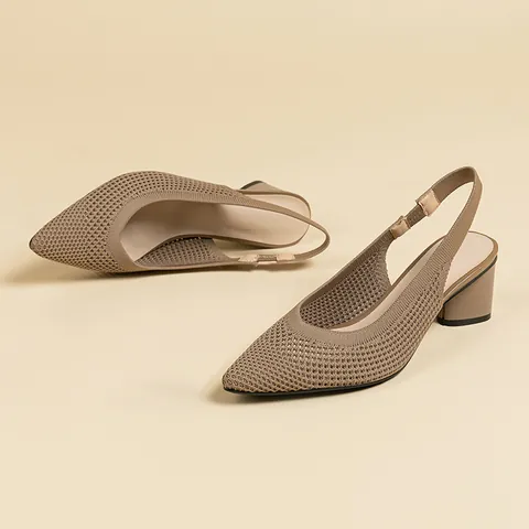 Sandali Slingback in Maglia da Donna Eleganti Punta a Punta Tacco a Blocchetto Traspiranti Scarpe da Ufficio
