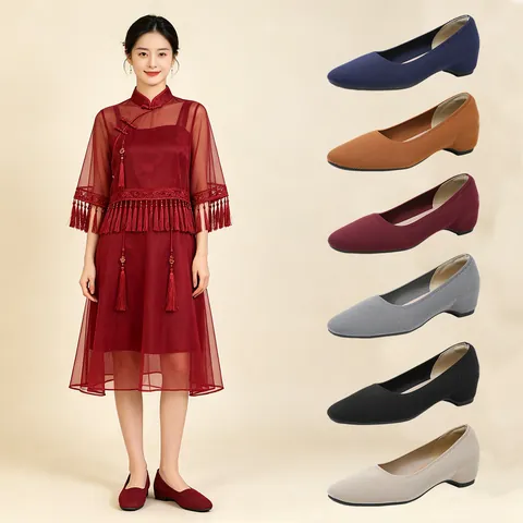 Scarpe Basse da Donna in Maglia con Rialzo Interno Punta Quadrata Traspiranti Scarpe in Tessuto Commuter per Banchetto Festa Quotidiana Comode Décolleté