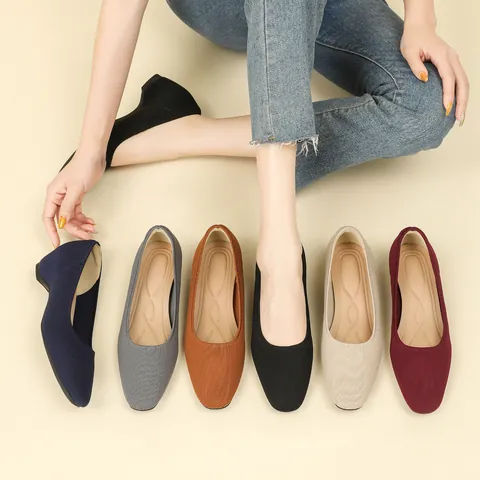 Scarpe Basse da Donna in Maglia con Rialzo Interno Punta Quadrata Traspiranti Scarpe in Tessuto Commuter per Banchetto Festa Quotidiana Comode Décolleté