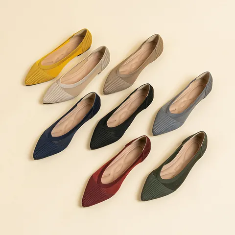 Scarpe Basse da Donna a Punta Flyknit Traspirante Intrecciato Pizzo Traforato Bocca Bassa Casual Lavoro Ufficio Slip On Loafers Scarpe da Lavoro Comode Quotidiane