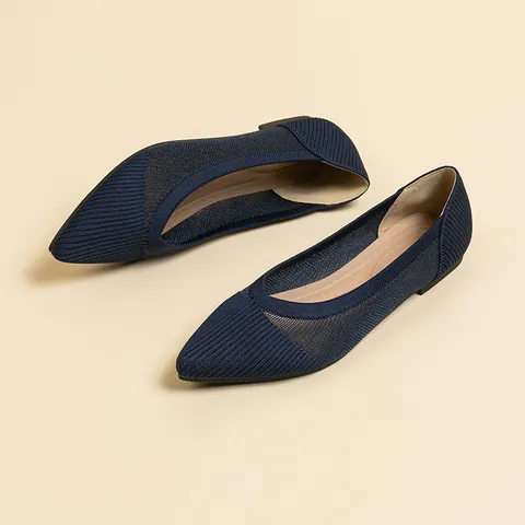 Scarpe Basse da Donna a Punta Flyknit Traspirante Intrecciato Pizzo Traforato Bocca Bassa Casual Lavoro Ufficio Slip On Loafers Scarpe da Lavoro Comode Quotidiane