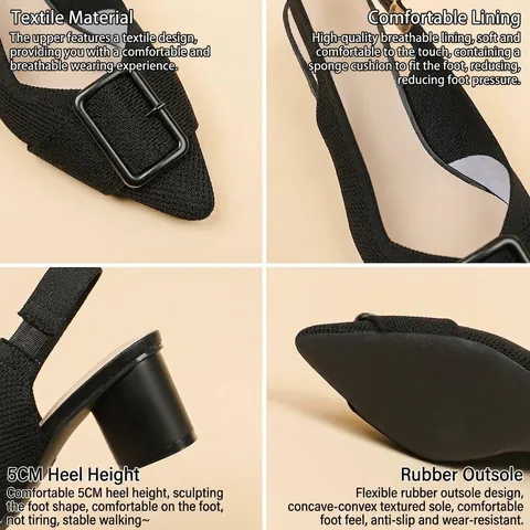 Sandali Flyknit a Punta Affusolata per Donna Traforati Traspiranti con Tacco a Blocchetto Slingback Tacchi Alti con Fibbia Quadrata Scarpe Estive