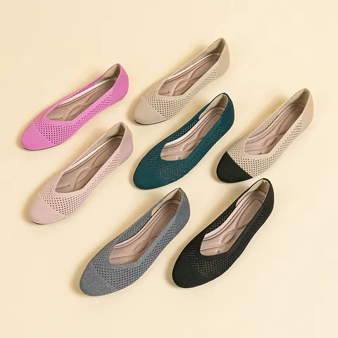 Scarpe Basse in Maglia Traforata Traspirante da Donna Casual a Punta Tonda con Suola Morbida Mocassini Slip On Eleganti Scarpe da Camminata