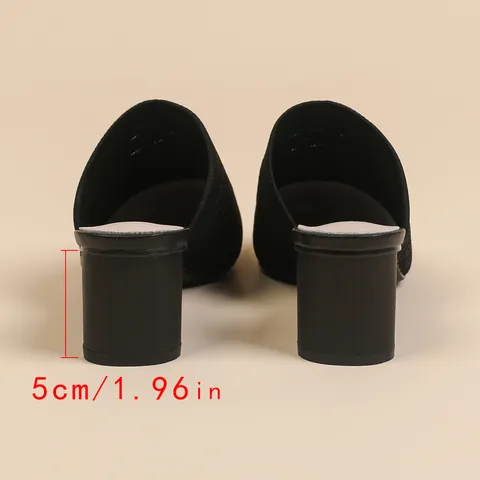 Mules da Donna a Punta con Tacco Largo Sandali in Tessuto a Maglia Traforato Traspirante Scarpe Slide alla Moda da Ufficio