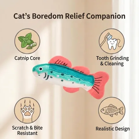 Simulation Fisch Katzenminze Spielzeug Für Katzen Zähneknirschen Plüschpuppe Interaktives Filzstoff Katzenspielzeug Mit Katzenminze