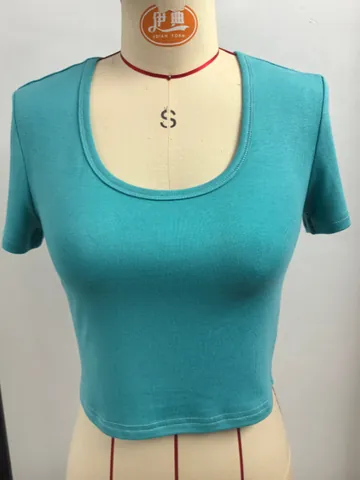 Dames Sexy Geribbelde Viscose Crop Top Ronde Hals Korte Mouw Gemerceriseerd Effen Kleur Slanke Pasvorm Casual Streetwear T-Shirt