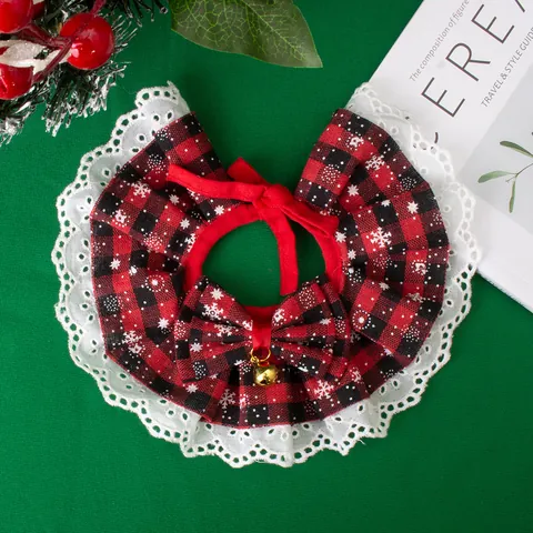 Christmas Pet Lace Plaid Bib Bow Tie Bandana With Bell Maid Style Scarf For Dogs Cats Festive Holiday Neckwear Accessory