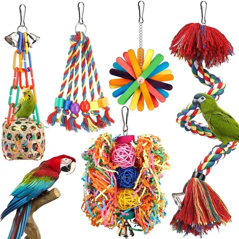 Kleurrijk Papier Papegaai Vogel Speelgoed Set Hangende Klimladder Schommel Kauwspeelgoed Voor Kleine Middelgrote Papegaaien Vogels Kooi Accessoires