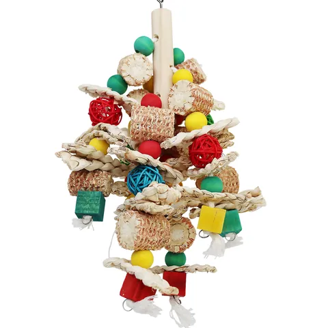 Large Parrot Bird Chewing Toy Natural Wood Corn Cob Straw Rattan Foraging Molars Play Hanging Bird Cage Accessory