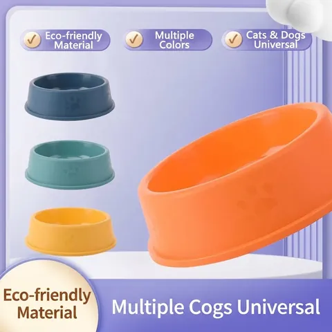 Durable PP Plastic Pet Dog Cat Feeding Bowl Anti-Tipping Food Water Bowl With Cute Paw Print Design Small Medium Large