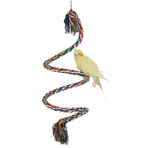 Kleurrijk Katoenen Touw Papegaai Klimspeelgoed Spiraal Vogel Schommel Met Roestvrij Stalen Haak Voor Papegaaien Decor
