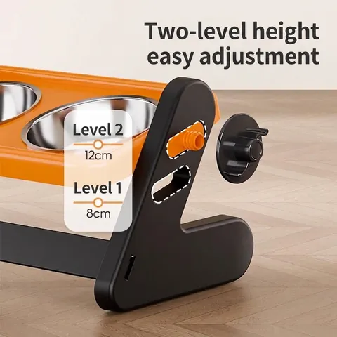 Adjustable Elevated Pet Feeding Station Stainless Steel Double Bowls Raised Cat Dog Food Water Dispenser Neck Protection Stand For Indoor Small Animal