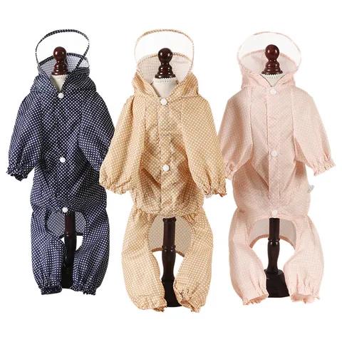 Waterproof Pet Dog Raincoat Four Legged Polka Dot Hooded Rain Jacket Breathable Lightweight Outdoor Apparel For Small Medium Dogs