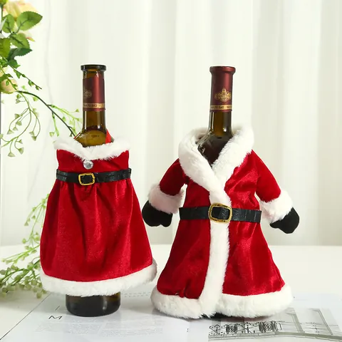 Weihnachten Weinflaschenhülle Samt Weihnachtsmann Umhang Kleid Flaschenanzug Weihnachtsfeier Tischdekoration Festliche Geschenkverpackungstasche