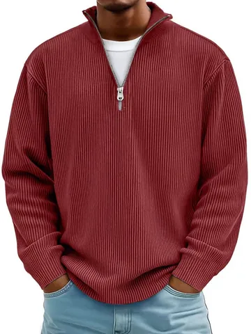 Polo de Pana para Hombre con Cuello Alto y Cremallera Manga Larga Top Informal Grueso Ropa de Punto Urbana de Moda