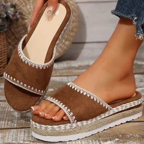 Dames Bohemia Espadrille Wigzool Platform Sandalen Peep Toe Kunstleer Slippers Handgemaakte Stiksels Zomer Strand Schoenen