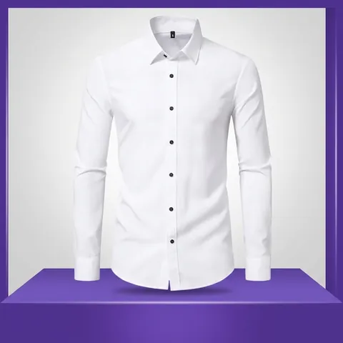 Men Business Casual Long Sleeve Shirt Slim Fit Four Way Stretch Lapel Button Down Dress Shirt Solid Color Office Work Shirt