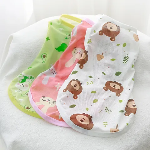 Cute Cartoon Animal Print Pet Dog Summer Vest Breathable Mesh Shirt Striped Fleece Puppy Clothes For Small Dogs Cats