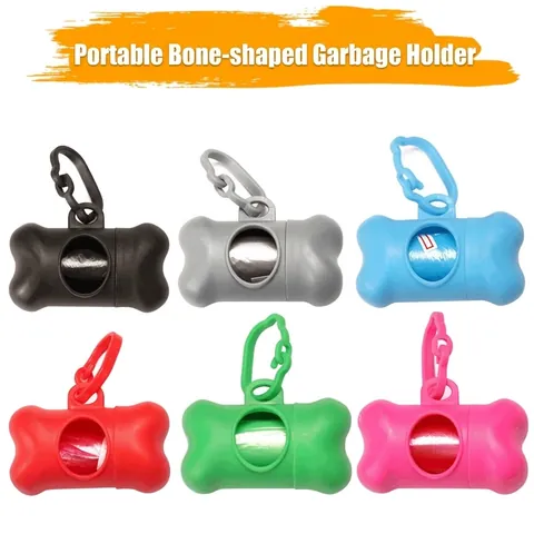 Portable Bone Shaped Pet Waste Bag Dispenser Box With Carabiner Hook Durable Plastic Poop Bag Holder For Dog Walking Tool