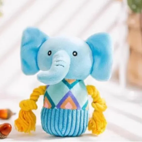 Blue Elephant Squeaky Plush Pet Toy Durable Cotton Rope Knot Molar Toy For Dogs Cats Puppy Interactive Bite Resistant Stuffed Animal