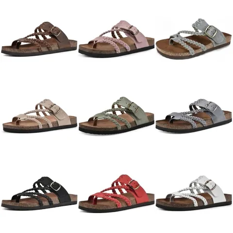Dames Gevlochten Platte Sandalen Zomer Romeinse Strandschoenen Met Gesp Comfortabele Open Teen Kunstleer Bandjes Sandalen